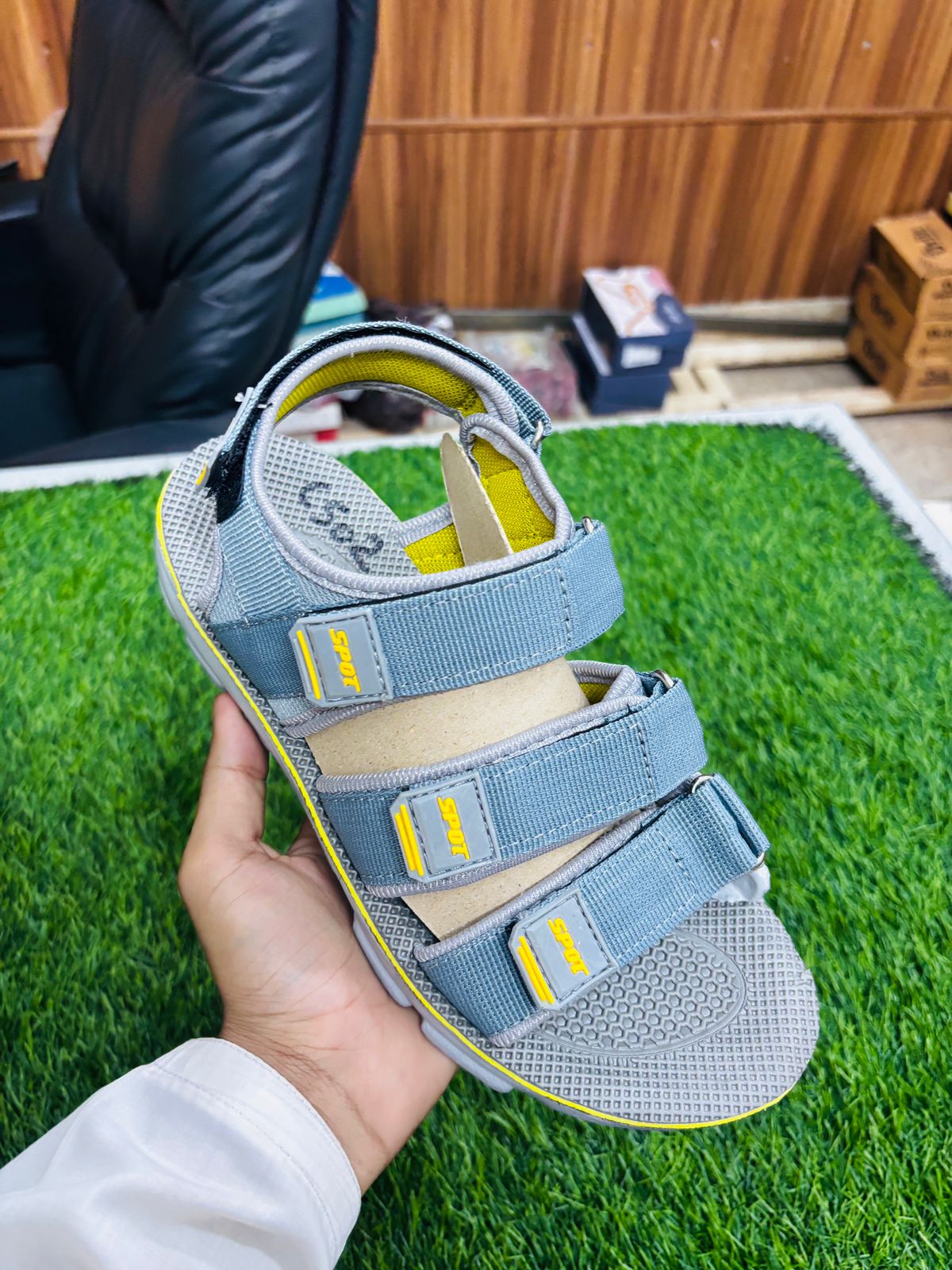 Kids Grey Triple-Strap Sandals
