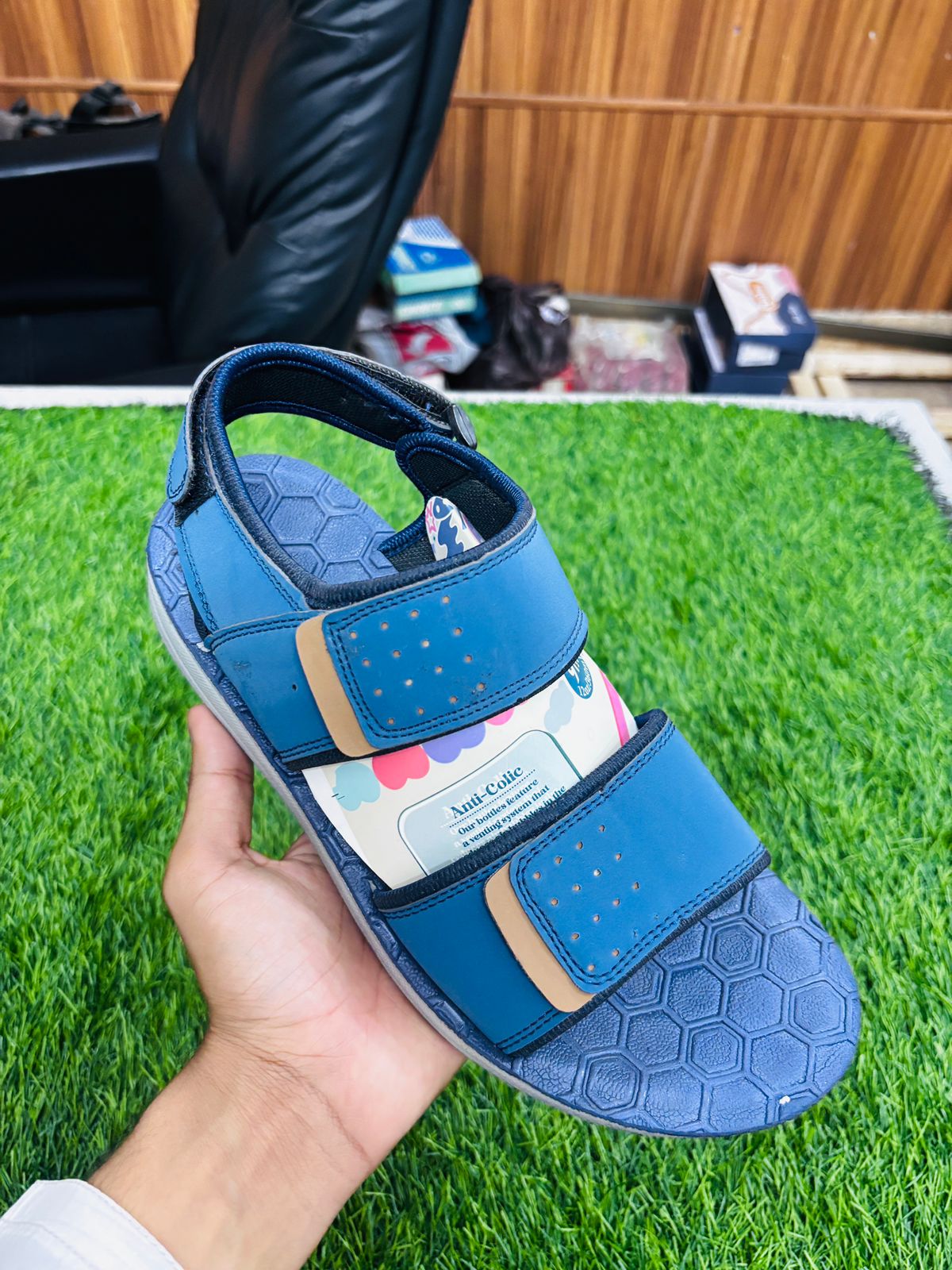 Kids Blue Hex-Sole Sandals