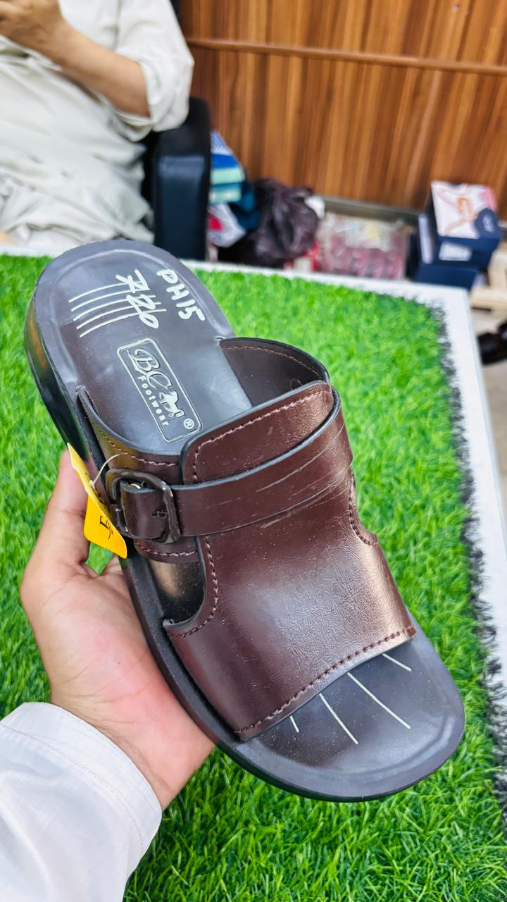 Men’s Brown Buckle Slippers