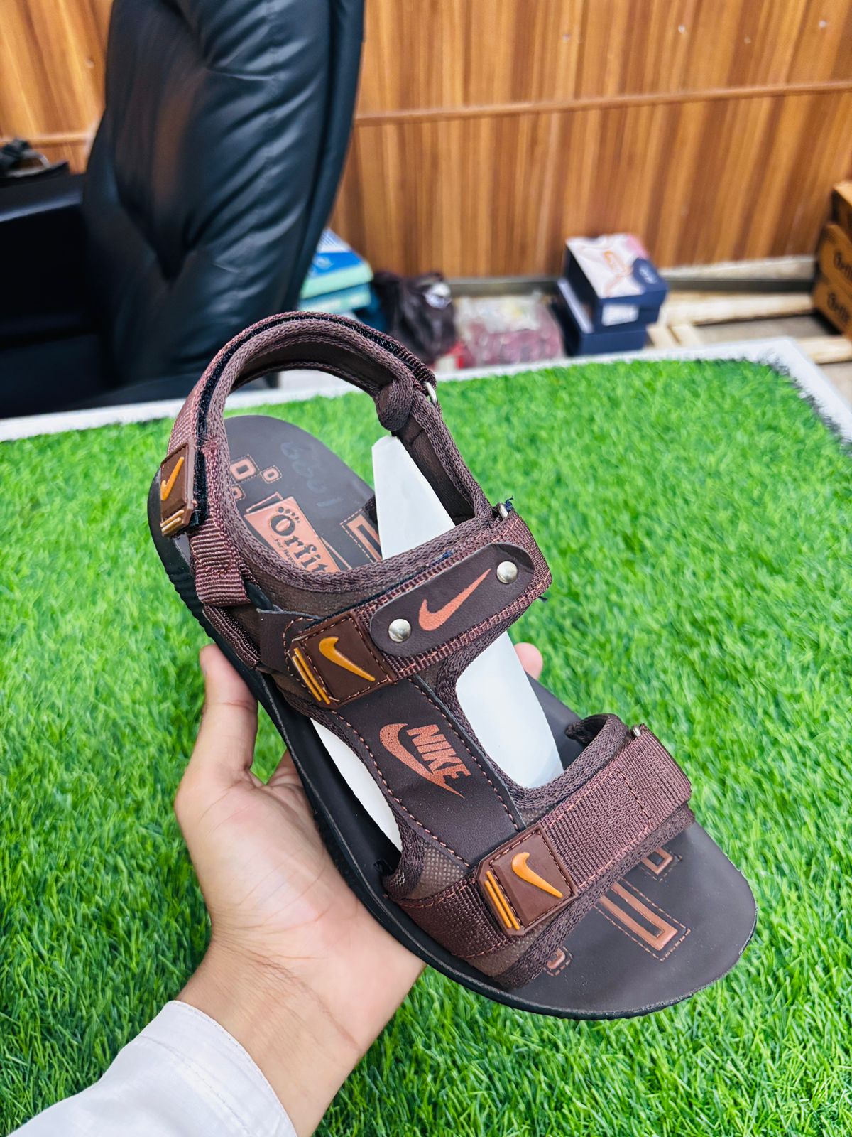 Kids Dark Brown Rivet Sandals
